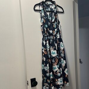 Ann Taylor Navy Maxi Dress with Teal and Cream Floral Print